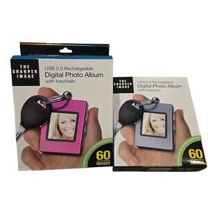 NEW Bundle of 2 The Sharper Image Pink & Gray Digital Photo Keychains